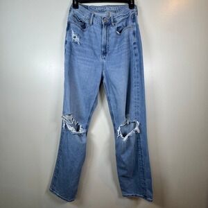 American Eagle 90s Baggy Straight High Rise Jeans 4 Short Distressed Cotton